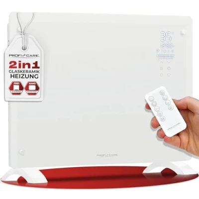 Abbildung von ProfiCare® Elektroheizung mit Glasfront &amp; X Shape Heizelement mobiler Heizkörper auch für Wandmontage geeignet Konvektor Heizung 2 Heizstufen lautloses Heizen 0dB PC GKH 3118 weiß