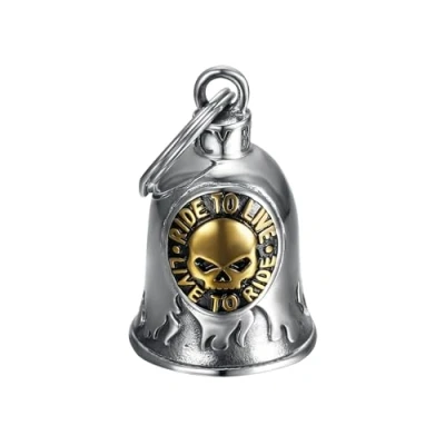 Abbildung von MOCY BELL Clochette moto SKULL RIDE TO LIVE Porte bonheur Acier inoxydable Argent Or