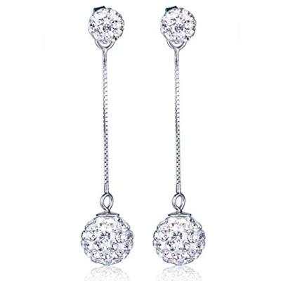 Abbildung von Yumilok 925 Sterling Silber Doppel Kristallkugeln Tropfen Ohrhänger Ohrstecker Ohrringe Hypoallergen Ohrschmuck für Damen Frauen Mädchen