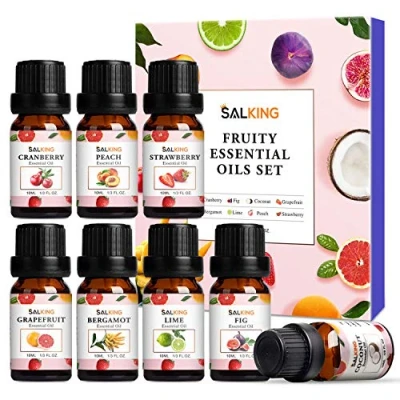 Abbildung von Salking Ätherische Öle Set, 8x10mL Bio Aromatherapie Duftöl GeschenkSet für Diffuser, Luftbefeuchter, Massage, Zitrone, Erdbeere, Cranberry, Pfirsich, Bergamotte, Kokosnuss, Feige, Grapefruit