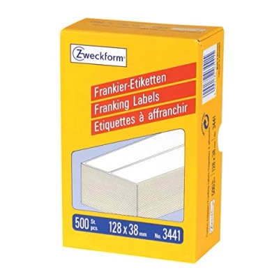 Abbildung von AVERY Zweckform 3441 Frankier Etiketten (Papier matt, 500 Etiketten, 128 x 38 mm) 1 Pack weiß