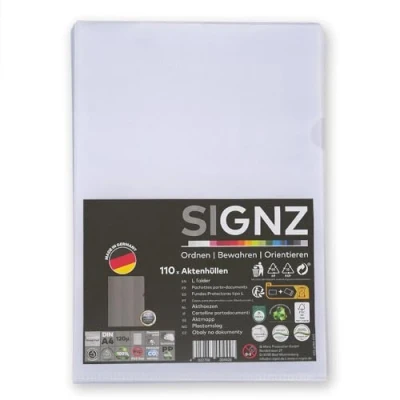 Abbildung von SIGNZ Aktenhüllen (DIN A4, extra starke 120 my), 110 Stück, genarbt, CO2 neutral hergestellt, made in Germany