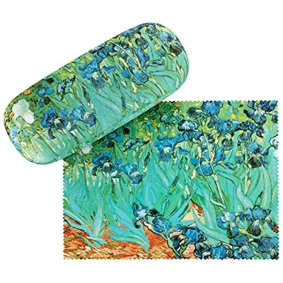 Abbildung von VON LILIENFELD Brillenetui Vincent van Gogh Iris Blumen Kunst Motiv Etui Brille Mikrofaser Brillenputztuch Brillenbox Stabiles Hardcase Set mit Stoff bezogen