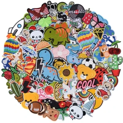 Abbildung von J.CARP 60Pcs Random Assorted Iron on Patches, Cute Sewing Applique for Jackets, Hats, Backpacks, Jeans, DIY Accessories, Style 1
