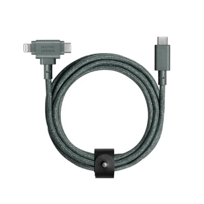 Abbildung von Native Union Belt Cable Duo 1,5 m Universal Ladekabel mit Ultra Starkem Geflechtschlauch Aus Recyceltem Material 2 in 1 MFi zertifizierte Stecker für Lightning &amp; Type C Geräte (Schiefergrün)
