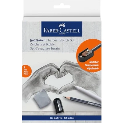Abbildung von FABER CASTELL 114006 Zeichenset Goldfaber Charcoal, 8 teilig, inkl. Kohlestifte, Spitzer, Papierwischer und Radierer