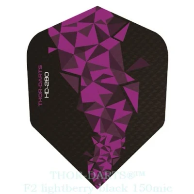 Abbildung von THOR DARTS®™ Exclusiv Line: 150 Micron F2 Darts Flights HD 280 schwarz Dart Flys extra Lange haltbar Thickness mic Ultra Strong (12 Stück (4 Set), Beere hell/lightberry)