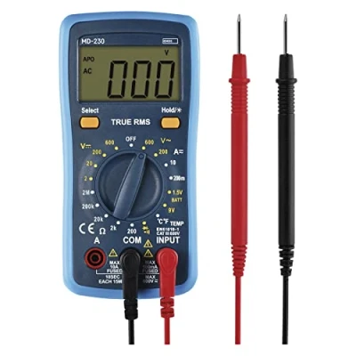 Abbildung von EMOS Digital Multimeter CATIII 600V, True RMS Strommessgerät und Batterietester 2000 Counts mit Meßspitzen, Sonde, Memory Funktion, inkl. Batterien, M0230, Blau