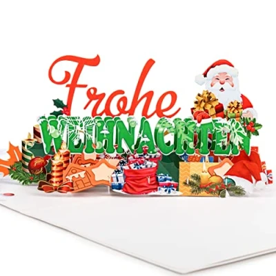 Abbildung von LIMAH® Pop Up 3D Weihnachtskarte Frohe Weihnachten, Santa Claus und Geschenken passend zu einem Gutschein oder Geldgeschenk für Frau, Mann Kinder Weihnachten mit Weihnachtsmann