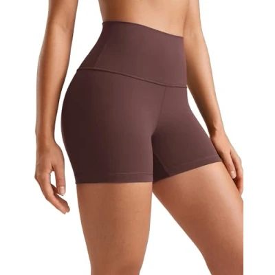 Abbildung von CRZ Yoga Womens Kurze Sporthose Laufshorts Sommer Radlerhose High Waist Fitness Shorts ButterLuxe 10cm Taupe 38