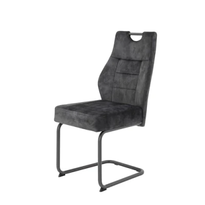 Abbildung von Hela Tische, 1ner Pack Esszimmerstuhl Schwingstuhl Linda, Samtvelour Anthrazit, Rundrohgestell grau, Komfortsitz Federkorb, 140kg belastbar