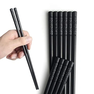 Abbildung von AOOSY 5 Paar Fiberglas Spülmaschinenfeste Essstäbchen, japanische Essstäbchen Wiederverwendbare Legierung Schwarze Schwarzes Sushi Rutschfeste Set