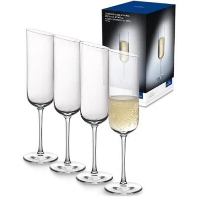 Abbildung von Villeroy und Boch NewMoon Sektkelch Set, 4tlg., elegante, modern geschnittene Sektgläser, Kristallglas, klar, spülmaschinengeeignet