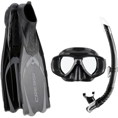 Abbildung von Cressi Pluma / Bag Premium Flossen Set, Schwarz/Silber Schnorchel 43/44