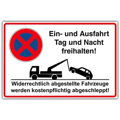 Abbildung von Schild &quot;Ein und Ausfahrt Tag Nacht freihalten!&quot; aus Alu/Dibond 300x200 mm 3 stark