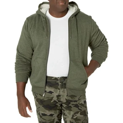 Abbildung von Amazon Essentials Herren Hoodie mit Sherpa Futter und durchgehendem Reißverschluss, Olivgrün, S
