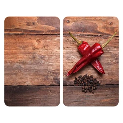 Abbildung von Allstar Glasabdeckplatten Pepper 2er Set Set, Kochplattenabdeckung für Glaskeramik Kochfelder, Gehärtetes Glas, 30 x 0.8 52 cm, Mehrfarbig