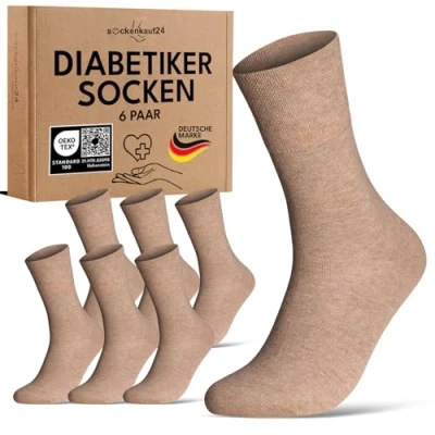 Abbildung von Diabetikersocken ohne Gummibund &amp; Naht 97% Baumwolle (6 Paar) Diabetiker Socken mit Komfortbund für Damen Herren 70108T (Beige 35 38) WP