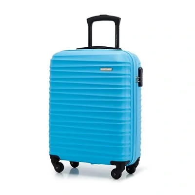 Abbildung von WITTCHEN Reisekoffer Handgepäck Kabinengepäck Rollkoffer Kabinenkoffer Kleiner Koffer Trolley Hartschale aus ABS mit 4 Spinner Rollen Zahlenschloss Teleskopgriff Groove Line Größe S blau