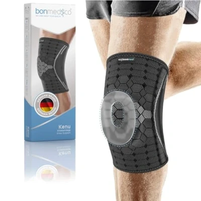 Abbildung von bonmedico Orthopädische Meniskus Kniebandage für Damen u. Herren Bandage Knie Links/Rechts Kraftsport, Fitness, Sport, Arthrose, Alltag Wellness Geschenke Männer und Frauen (Grau, XXL)
