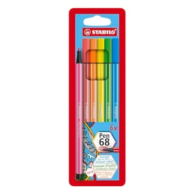 Abbildung von Premium Filzstift STABILO Pen 68 6er Pack 6 Neonfarben
