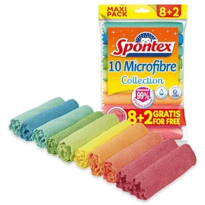 Abbildung von Spontex Microfibre Allzwecktücher 8+2 Gratis, 1 Packung bunte Mikrofasertücher
