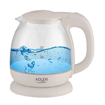 Abbildung von adler AD 1238 Elektrischer Wasserkocher aus Glas, klein, 1 l, 1100 W, LED Beleuchtung, Liter, Beige