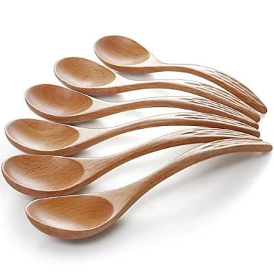 Abbildung von Holzlöffel, Esslöffel Suppenlöffel 6 Stück löffel Set im japanischen Stil Natur Holz Küchengerät Kaffee Tee Honig Küchenzubehör Servicelöffel für Zuhause, Küche, Party, Restaurant