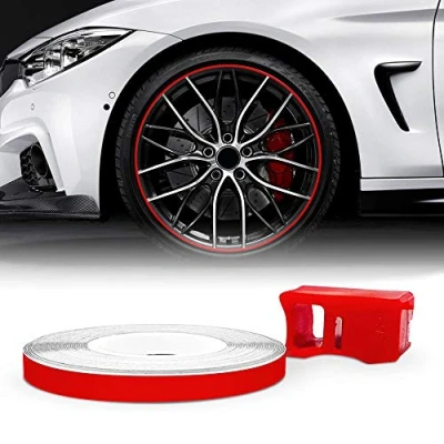 Abbildung von 4R Quattroerre.it 10352 Reflektierende Dekorstreifen für Felgen mit Applikator, Wheel Trim Stripes Rot, 5 mm x 6 mt