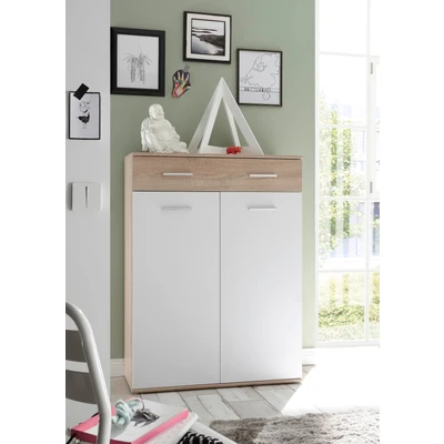 Abbildung von MANOLO 2 Schuhschrank Weiß, Eiche Sonoma Optik Praktische Schuhkommode zur platzsparenden Aufbewahrung von Schuhen 90 x 118 35 cm (B/H/T)