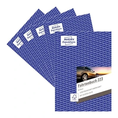 Abbildung von AVERY Zweckform 223 5 Fahrtenbuch (für PKW, vom Finanzamt anerkannt, A5, 80 Seiten858 Fahrten, für Deutschland &amp; Österreich zur Abgrenzung privater/geschäftlicher Fahrten) 5er Pack