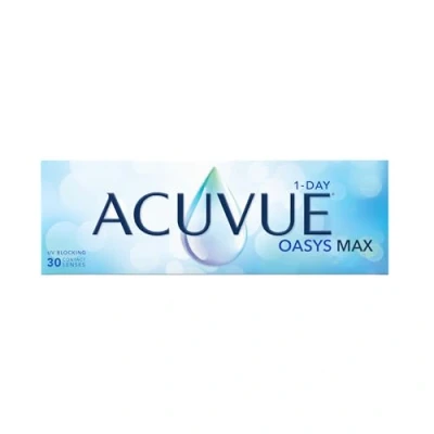 Abbildung von ACUVUE OASYS MAX 1 Day Tageslinsen Helfen dabei, das Gefühl von müden und trockenen Augen zu reduzieren Tageskontaktlinsen mit 5.75 dpt BC 8.5 UV Schutz angenehmes Tragegefühl
