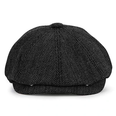 Abbildung von KeepSa Newsboy Stil Tellermütze Schirmmütze Herren Damen 8 Panel Peaky Fischgräten Tweed Retro Schiebermütze Schlägermütze Gatsby Cap 58cm, Schwarze