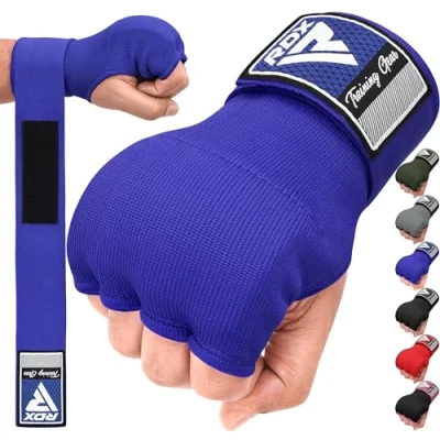 Abbildung von RDX Boxen Elastisch Innenhandschuhe MMA Boxbandagen Handschuhe Daumenschlaufe,blau,L