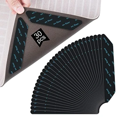 Abbildung von Vicloon Antirutschmatte für Teppich, 30 Stück Waschbar Non Slip Matte Teppich Ecke rutschfest Teppichstopper Starke Klebrigkeit und Leicht zu Entfernen