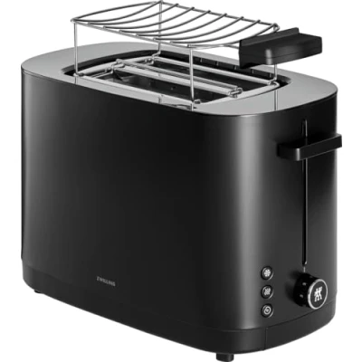 Abbildung von ZWILLING ENFINIGY Toaster mit 3 Automatikprogrammen, 7 Bräunungsgraden und Abschaltfunktion, 2 Schlitze kurz für Scheiben, Brötchenaufsatz, Schwarz