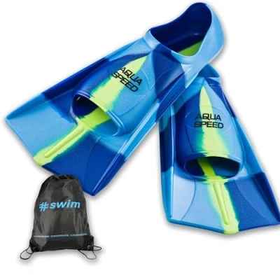 Abbildung von Aqua Speed Kurzflossen für Erwachsene und Kinder + ULTRAPOWER Rucksack Trainingsflossen Schwimmtraining blau/82, Gr. 37/38