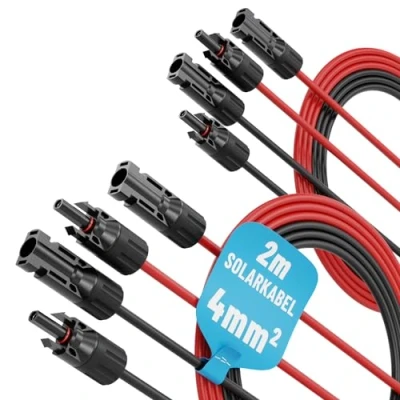 Abbildung von ABSINA 4x 2 Meter Solarkabel 4mm2 H1Z2Z2 K schwarz &amp; rot PV Kabel UV beständig Solarleitung 4mm2, Leitung, Photovoltaik Montage Zubehör, Solar 4qmm