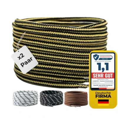 Abbildung von LaceHype 2 Paar Premium Runde Schnürsenkel [ Ø4,5 mm ] Polyester für Arbeitsschuhe, Stiefel, Outdoorschuhe und Sportschuhe reißfeste Schuhbänder (Gelb/Schwarz, 180cm)