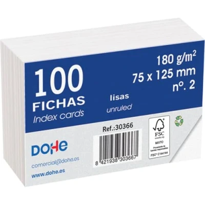 Abbildung von Dohe Glatte Karteikarten aus Karton (100 Stück) Karten zum Schreiben von Notizen, Größe 12,5 x 7,5 cm, 180 g/Nr. 2, Büromaterial Weiß