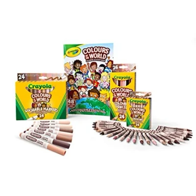 Abbildung von CRAYOLA Colours of the World Set mit 24 Wachsmalstiften, Filzstiften, multikulturellen Buntstiften und 1 Album zum Ausmalen 48 Seiten, Geschenk für Kinder Schulset