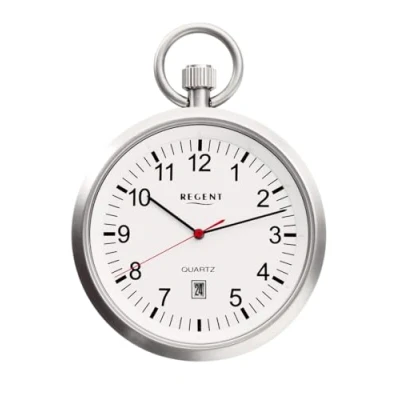 Abbildung von REGENT Herren Taschenuhr Edelstahl 43 MM Quarz Weißes Zifferblatt Arabische Zahlen Datum P 778