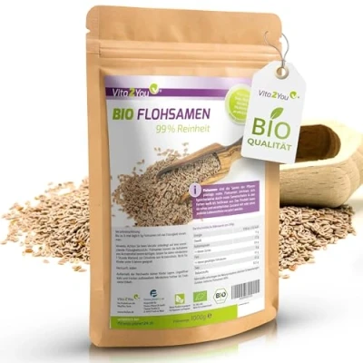 Abbildung von Vita2You BIO Flohsamen 99% Reinheit 1000g Zippbeutel Höchste 1kg indische Premium Qualität