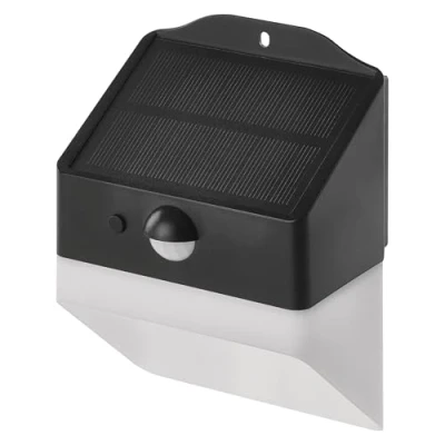 Abbildung von EMOS LED Solarlampe LUNIS für Außen mit Bewegungsmelder Solar Wandleuchte Haken Haus/Garten Sensor Reichweite 6m/120 2 Lichtmodi, Helligkeit max. 220lm, Neutralweiß weiß schwarz
