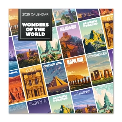 Abbildung von Kalender 2025 Wandkalender Grupo Erik Weltwunder Familienplaner 30 x cm 12 Monate + Letzten 4 2023 auf einer Seite